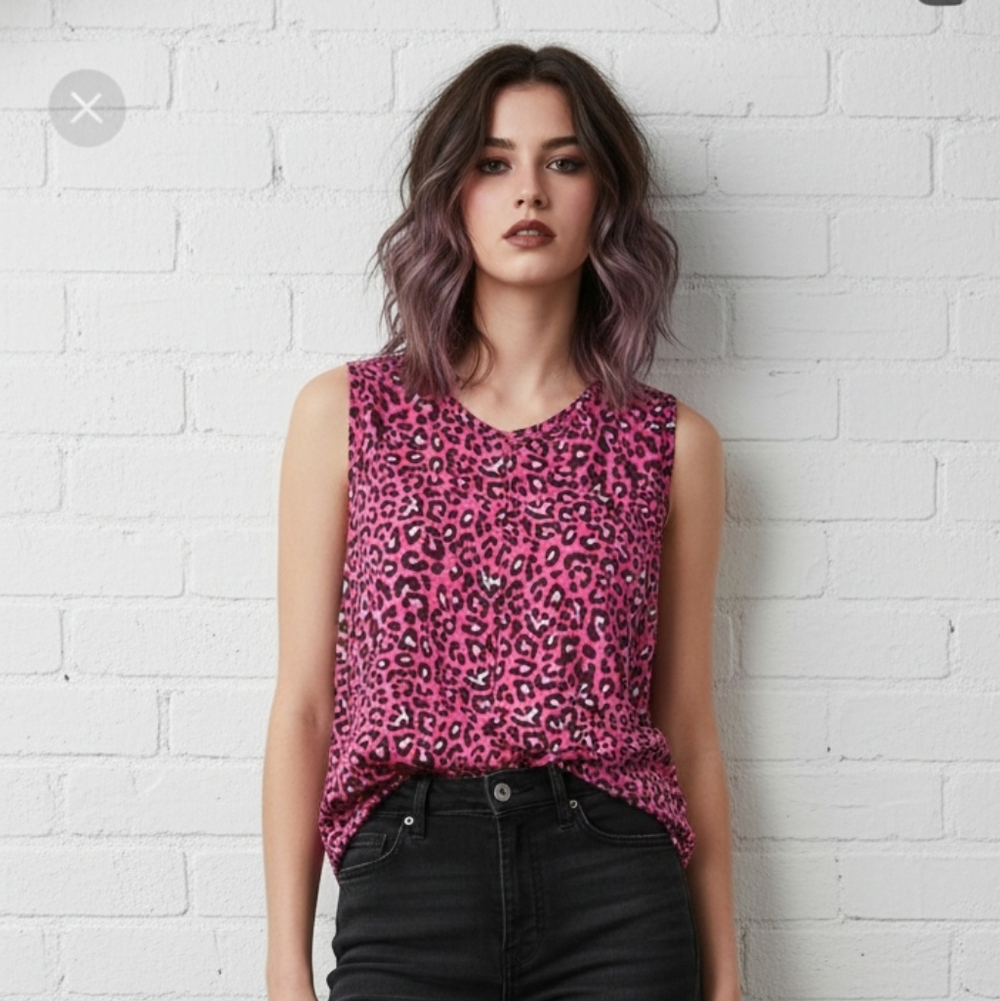 Rachel Zoe Tank Top Pink Leopard Button Grunge Punk Club Casual M